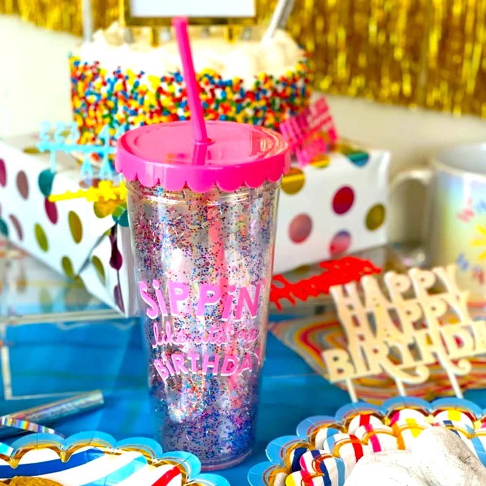 Packed Party: 'Sippin' like It's My Birthday' Pink Plastic Tumbler: Brand New!🎀